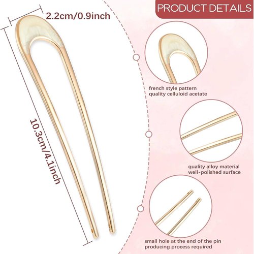 6 Pcs Gold U Shaped Hair Pins,Sublaga French Hair Pins Metal French U Pins Vintage Hair Fork Hair Pin for Buns Women Girls Hairstyle Accessories, Hair Accessories