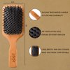 Wooden Paddle Hair Brush, Square Detangling Reducing Breakage Hairbrush for Men & Women, Beechwood Air Cushion Brush with Travel Bag for Thick, Curly, Wet, Dry Hair