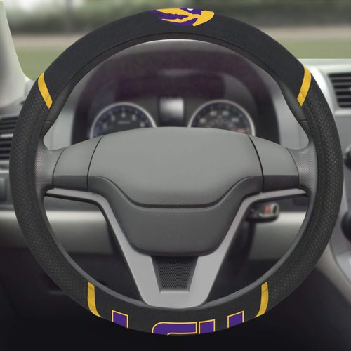 FANMATS 14798 LSU Tigers Embroidered Steering Wheel Cover Black 15" x 15"
