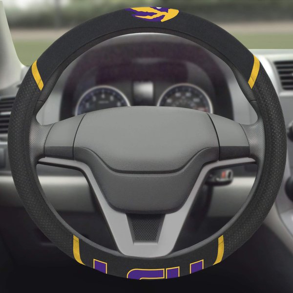FANMATS 14798 LSU Tigers Embroidered Steering Wheel Cover Black 15" x 15"
