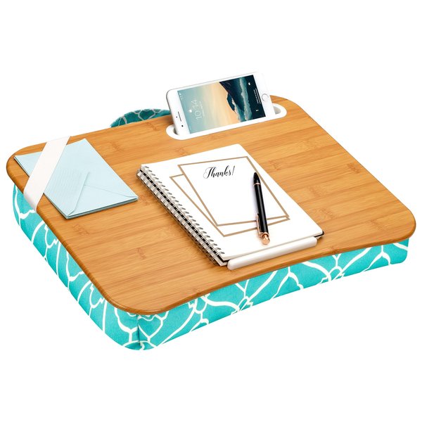 LAPGEAR Designer Lap Desk with Phone Holder and Device Ledge - Aqua Trellis - Fits up to 15.6 Inch Laptops - Style No. 45422