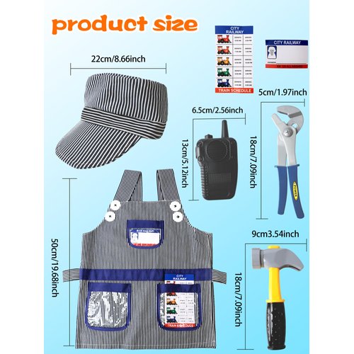 Flotory 7 Pcs Kids Train Engineer Costume Set Train Conductor Outfit Conductor Cap Train Conductor Dress Up Kit for Kids Halloween Role Play Career Day Pretend Party Cosplay