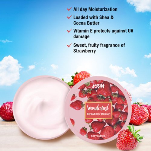 Nykaa Naturals Wanderlust Body Butter - Enriched with Shea, Cocoa Butter, and Almond Oil - Vegan, Cruelty-Free - Strawberry Daiquiri - Vegan - 6.7 oz