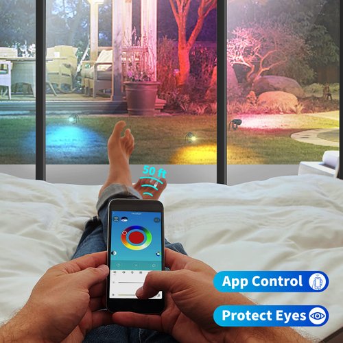 Musuger 1500LM LED High Brightness Outdoor Landscape Lighting 15W RGB Color Changing Landscape Lights Bluetooth Remote Control Spot-Lights with Plug in IP66 Waterproof Flood Light for Garden - 2 Pack