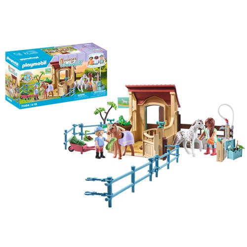 Playmobil Riding Stable Playset - 100 Piece Horse Toy Figure Set Includes 2 Rider Figurines, 2 Horses, 96 Accessories for Kids Ages 4+ - Stable with Gate & Washing Area for Horse Care & Grooming