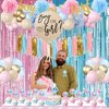 Ylibtool Baby Gender Reveal Decorations Kit,129 pcs Boy or Girl gender Reveal Decorations Party Supplies with Gender Reveal Tablecloths Cake Toppers Fringe Curtains Mom Sash Tissue Paper Paper Pom