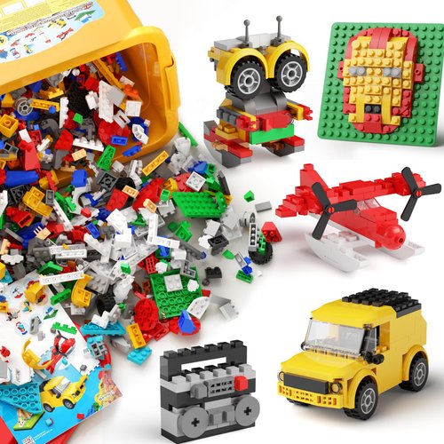 hunloot Toy Building Blocks Sets for Toddlers 4 5 6 7 8+ Years Old Boys & Girls, STEM Building Education Kids Gift Toys, Compatible Building Bricks Set 733 Pieces, with Storage Box and Baseplate