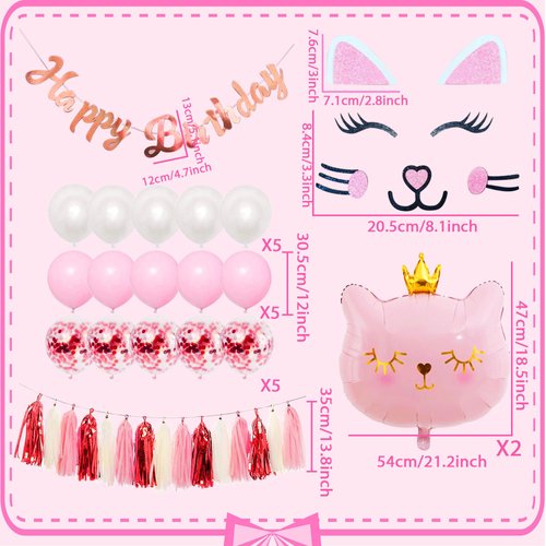 Cat Birthday Party Decoration Kitty Cat Balloons Cat Kitty Birthday MEOW Banner Meow Party Supplies Pink Cat Kitty Cake Decoration