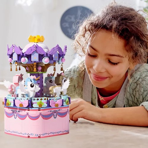 RIXINC Rotating Carousel Model Building Sets with Music Box, Girls Toys 6 7 8 9 10 11 12 13 14 Years Old and up, Toys for Girls Christmas and Birthday Gifts for Adults and Kids (874pcs)