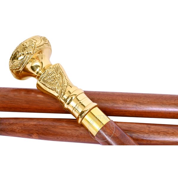 Humaira Nautical Vintage Brass Handle Walking Cane – 3-Foldable Wooden Stick, Unique Gift for All Occasions