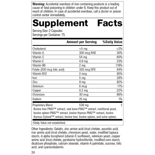 Standard Process Immuplex - Daily Immune Support Supplement with Folate, Iron, Vitamin C & Vitamin A - Mineral Supplement with Antioxidant Ingredients - 150 Capsules