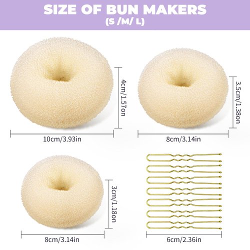TsMADDTs Donut Bun Maker, 3pcs Hair Styler with Bobby Pins Blonde, 20pcs Doughnuts Sock Bun Ring