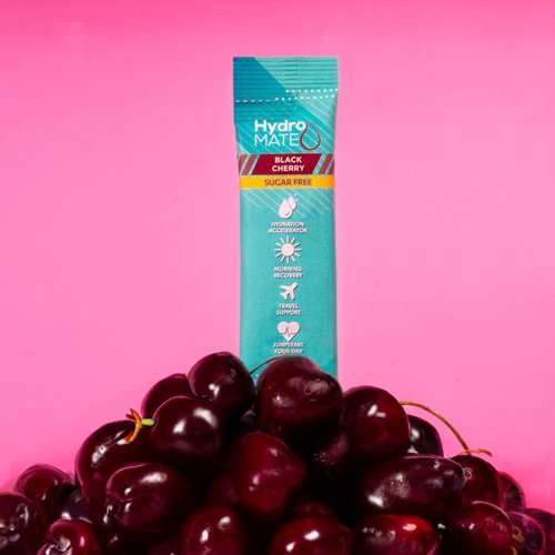 HydroMATE Electrolytes Powder No Sugar Black Cherry Sugar Free Hydration Packets Keto Party Favors Sticks with Vitamin C 30 Count