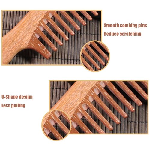 Wooden Wide Tooth Comb for Women Men, Anti-static Detangling Hair Comb for Curly Fine Straight Wet Dry Hair, Natural Sandalwood Styling Comb