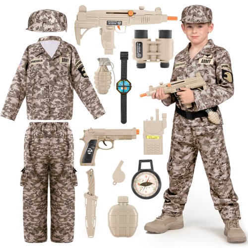 Spooktacular Creations Army Costume for Kids, Desert Camo Military Costume, Halloween Costumes for Boys Pretend Play Party (Small (5-7 YRS))