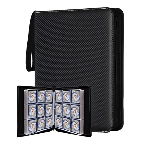 Fabulway 9 Pocket Trading Card Binder,Card Binder 900 Pockets Sports Cards Game Card Collection Binder Card Holder Binder Card Storage Album with Sleeves and Zipper (Black-900 Pockets)