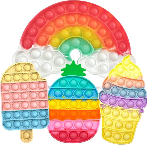 4 Pcs Fidget Toys for Kids, Rainbow Push Bubble Fidget Toys Ice Cream Sensory Toy Pineapple Squeeze Toys Set for ADHD Autism Stress Relief Toy for Girl Gift