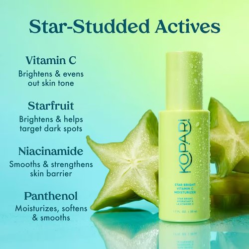 Kopari Star Bright Vitamin C Moisturizer with Starfruit & Niacinamide, Lightweight Formula Melts Into Skin, Brighten & Even Complexion, 1.7oz