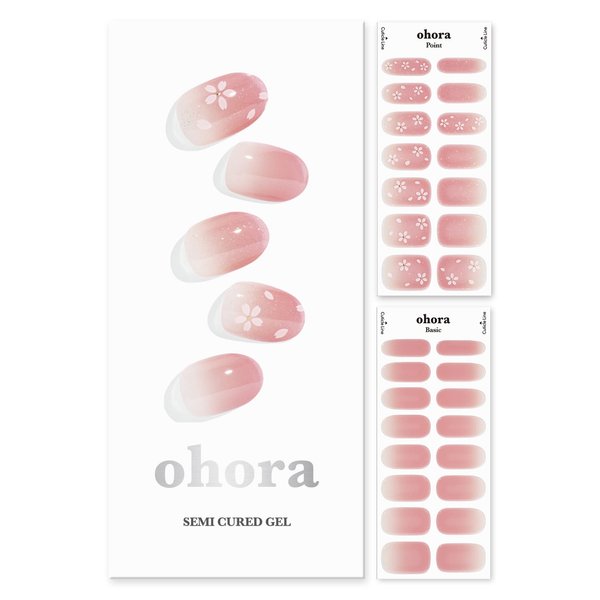 ohora Semi Cured Gel Nail Strips (N Blossom) - Works with Any UV Nail Lamps, Salon-Quality, Long Lasting, Easy to Apply & Remove - Includes 2 Prep Pads, Nail File & Wooden Stick