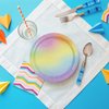 PUEVENYI 50PCS Rainbow Party Paper Plates - 7Inch Rainbow Dessert Plate for Cake Salad Pizza Disposable Decoration Supplies for Anniversaries Graduation Birthday Wedding Party