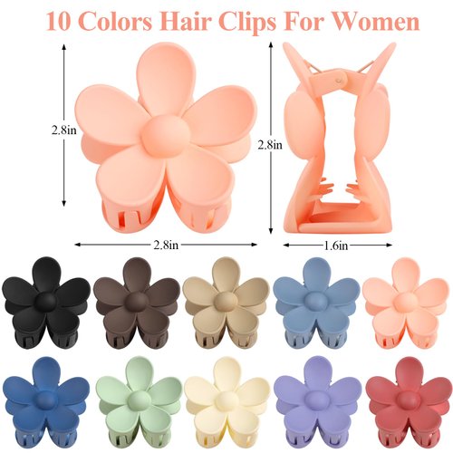 Flower Claw Clip 10 PCS Claw Clips, Hair Clips For Women Non Slip, Claw Clips for Thick Hair Women Girls Gifts, 10 Colors