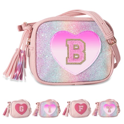 Birthday Gifts for 2 3 4 5 6 7 8 9 10 Year Old Girl,Cute Little Girl Purse Toddler Purse for Kids Wallet,Small Initial Shoulder Crossbody Bag,Personalized Christmas Gift for Daughter Baby(Rainbow,B)
