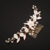 Teyglen Bride Flower Wedding Hair Comb Handmade Gold Leaf Flower Headpiece for Bride Flower Bridal Crystal Hair Comb Hair Jewelry for Women Wedding Party