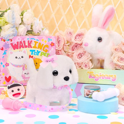 Tagitary Plush Toys Interactive Puppy Toy for Kids,Electronic Toy Dog That Walk and Bark,Tail Wagging, Fake Dog Toy with Leash,Perfect Easter Christmas Birthday Gift for Kids Toddlers