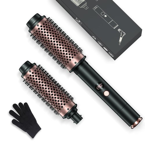 Hahahope 2in1 Thermal Brush for Blowout,Curling Iron Brush,1.5 Inch/1.75 Inch Heated Round Brush for Curls & Volum,Multiple Temp Control Curling Wands, Dual Voltage for Travel