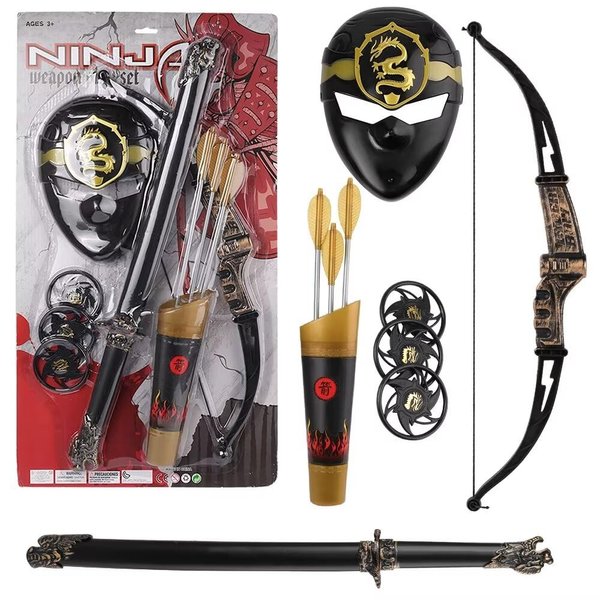 ECCRIS Dress Up Ninja Pretend Playset, Ninja Toys Includes Katana, Bow, Arrow, Masks and More, Ninja Warrior Costume Accessory Set for Kids