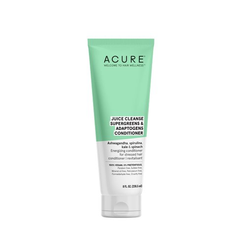 Acure, Juice Cleanse Supergreens Adaptogens 100 Vegan Antioxidant For Stressed Hair Ashwagandha Spirulina Kale Spinach Brightens ReEnergizes Hair, Conditioner, 8 Fl Oz