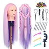 Mannequin Head with Hair, Eumos 29'' Doll Head for Hair Styling Training Head Manikin Practice Cosmetology Doll Head Styling Hairdressing Training Braiding Heads with Clamp Holder (Pink Purple)