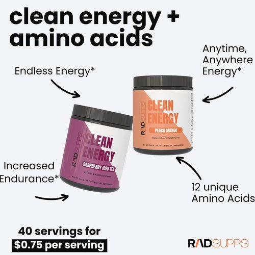 RADSUPPS Clean Energy - Pre Workout Powder for Men & Women with BCAAs Amino Acids, Energy Drink Powder, Amino Acid Energy Powder for Energy & Focus - 40 Servings (12.7 oz, Peach Mango)