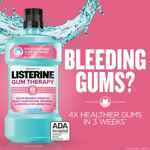 Listerine Gum Therapy Antiplaque & Anti-Gingivitis Mouthwash, Antiseptic Oral Rinse Helps Reverse Signs of Early Gingivitis, ADA Accepted, TSA-Compliant Travel-Size, Glacier Mint, 95 mL (Pack of 6)