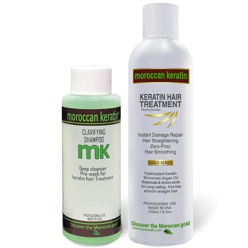 MOROCCAN KERATIN GOLD SERIES Brazilian Keratin Hair Treatment Blowout Straightening Complex Global Kit With Argan Oil Proven and Fast Formula Natural Organic Results With Clarifying Shampoo Keratina