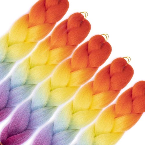 FAELBATY Synthetic Braiding Hair Extensions Rainbow Jumbo Braid for Twist Braiding Hair Extensions 24inch 3Pcs/Lot(Rainbow color)