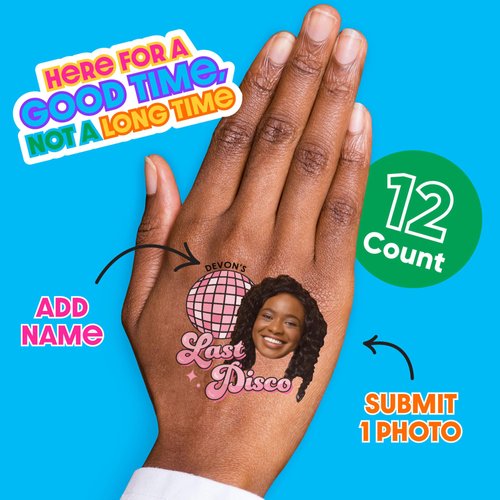 Big Dot of Happiness Custom Photo Last Disco - Bachelorette Party Favors - Fun Face Temporary Tattoos - Set of 12