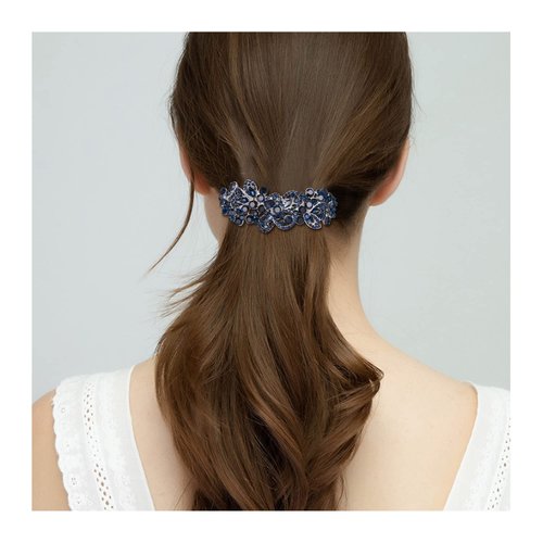 EVER FAITH Women's Austrian Crystal Art Deco Floral Leaf Hair Barrette Clip Sapphire Blue Sapphire Blue Siver-Tone