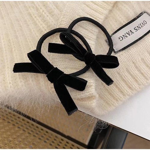 Velvet Hair Bows Clips Elastic Hairbow Ties Toddler Girls Black Ponytail Holder Ribbon Decor Accessories 4.5inch for School Kids Women Xmas Valentines Gift