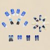 24Pcs Christmas Square Press on Nails Blue Medium Length Fake Nails with Christmas Tree Snowman Snowflakes Patterns Design Xmas Glue on Nails Winter Artificial Nails for Women Acrylic Manicure Salon