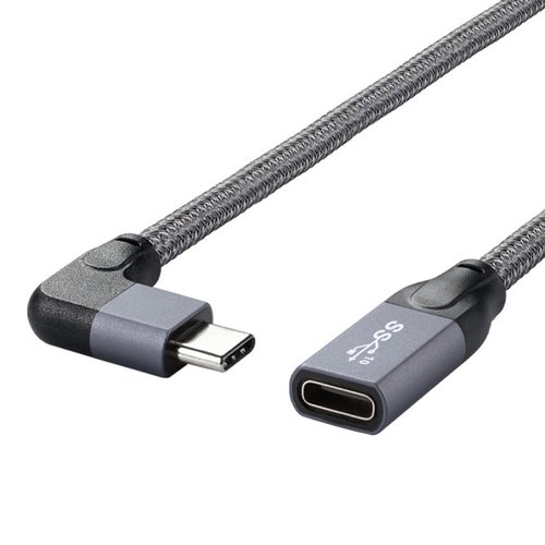 chenyang USB C Extension Cable USB 3.1 Gen 2 Type C Male to Female Fast Charging Data Transfer 90 Degree Angled Extension Nylon Braided Cable 0.2M