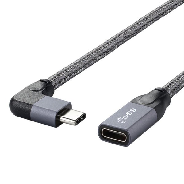 chenyang USB C Extension Cable USB 3.1 Gen 2 Type C Male to Female Fast Charging Data Transfer 90 Degree Angled Extension Nylon Braided Cable 0.2M