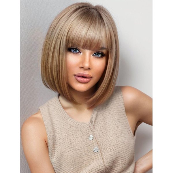 Getshow Ash Blonde Bob Wigs for Women,Synthetic Wig with Bangs