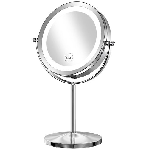 Gospire 1x/10x Magnifying Lighted Makeup Mirror Double Sided Round Standing 360 Degree Swivel Mirror for Shaving Bathroom 7 Inch Diameter