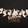 Rumtock Gold Leaf White Flower Hair Comb for Women Girls Wedding Bridal Hair Piece Handmade Hair Jewelry