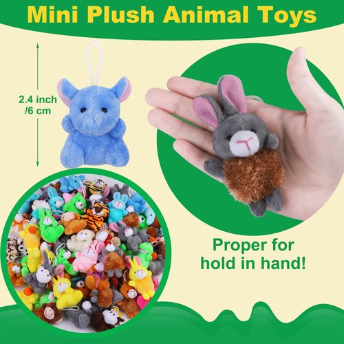 Fovths 64 Pieces Mini Plush Animals Toys Set Cute Small Stuffed Animal Keychain Jungle Animal Decor Goodie Bag Basket Fillers for Birthday Christmas Party