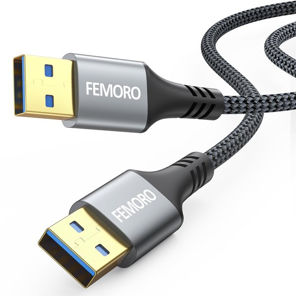 FEMORO USB to USB Cable 6Ft 2 Pack, 5Gbps Data Transfer & 60W Charging USB 3.0 A Double Sided Male to Male Cord for PC Laptop DVD Player Monitor Hard Disk Drive Enclosure