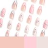 IMSOHOT Press on Nails Almond Fake Nails Medium Pink French Tips False Nails Cute Bow Glossy Acrylic Stiletto Nails Full Cover Glue on Nails for Women Girls 24 Pcs