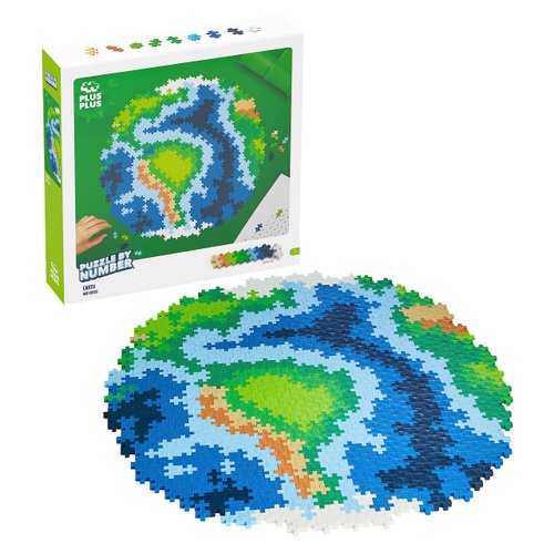 PLUS PLUS Puzzle by Number, 800 Piece Mini Interlocking Hashtag Color Blocks, 3D Pixel Art Kit for Kids - Earth