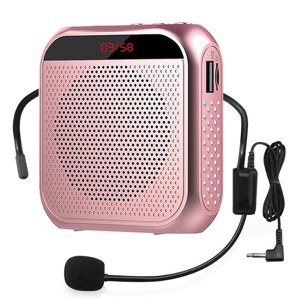 Portable Voice Amplifier with Wired Microphone Headset Rechargeable PA System Speaker Personal Microphone Speech Amplifier Power Amplifiers Loudspeaker for Teachers/Metting/Tour Guide (Rose Gold)